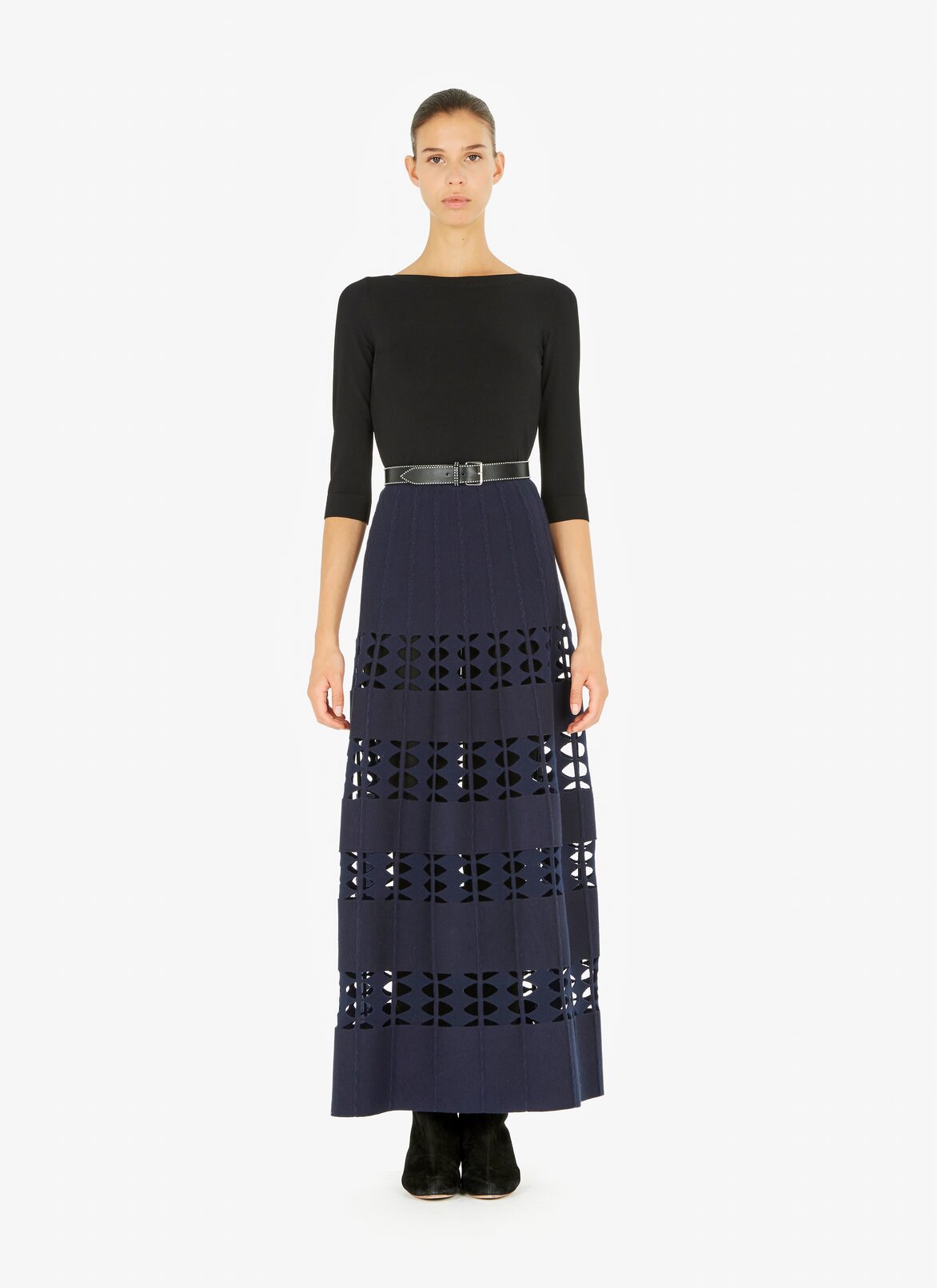 Long Flared Knitted Skirt ALAÏA NIGHT BLUE LONG FLARED KNITTED SKIRT
